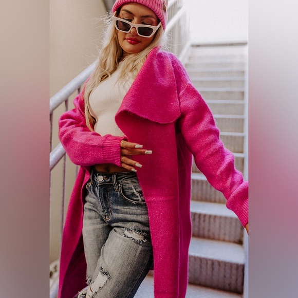 Impressions Hot Pink Cardigan FALL RETREAT CARDIGAN IN HOT PINK S/M - Picture 4 of 10